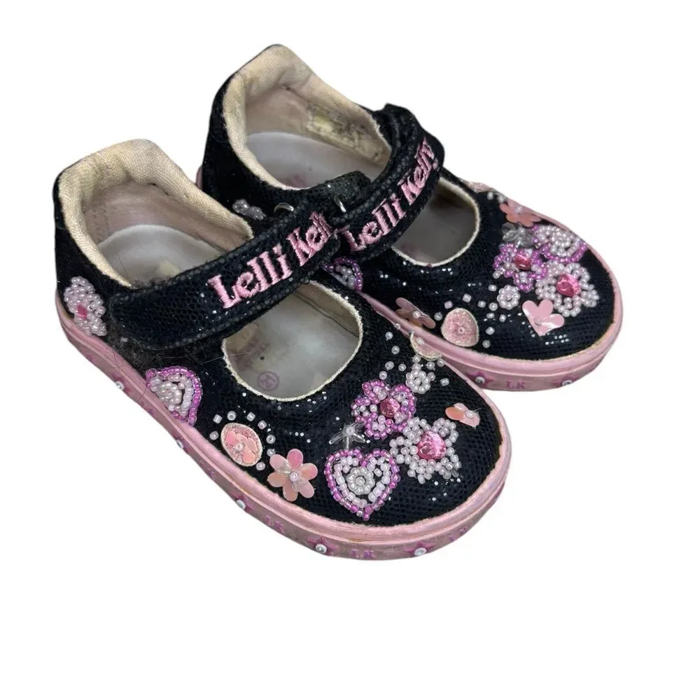 Lelli Kelly Toddler Shoes Mary Jane Black Sequin Beaded Size 21